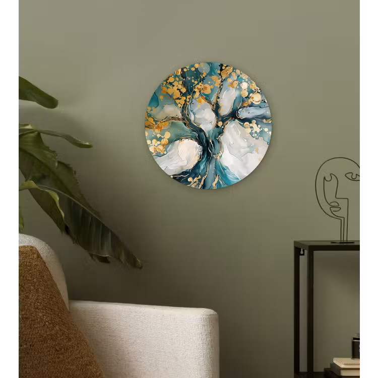 Muurcirkel - Boom - Modern - Verflook - Turquoise - Goud — 3