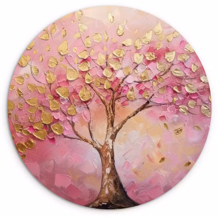 Muurcirkel - Boom - Roze - Goud - Modern — 1