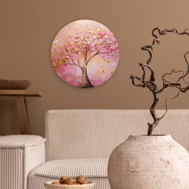 Muurcirkel - Boom - Roze - Goud - Modern — 2