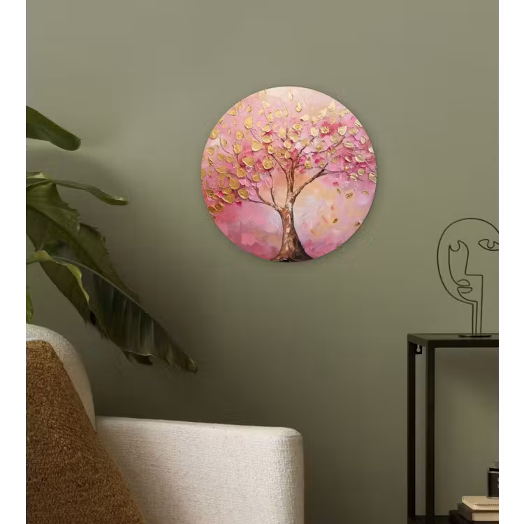 Muurcirkel - Boom - Roze - Goud - Modern — 3