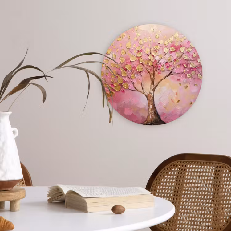 Muurcirkel - Boom - Roze - Goud - Modern — 4