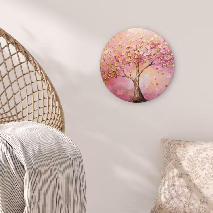 Muurcirkel - Boom - Roze - Goud - Modern — 5