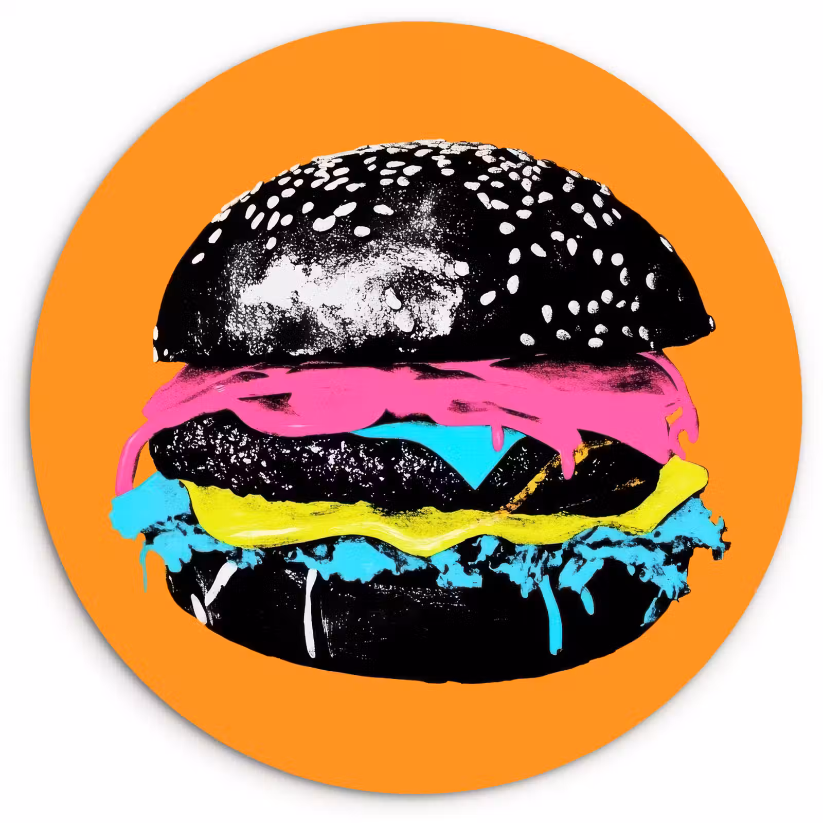 Muurcirkel - Hamburger - Oranje - Neon - popart — 1