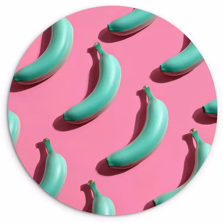 Muurcirkel - Bananen - Patroon - Blauw - Roze — 1