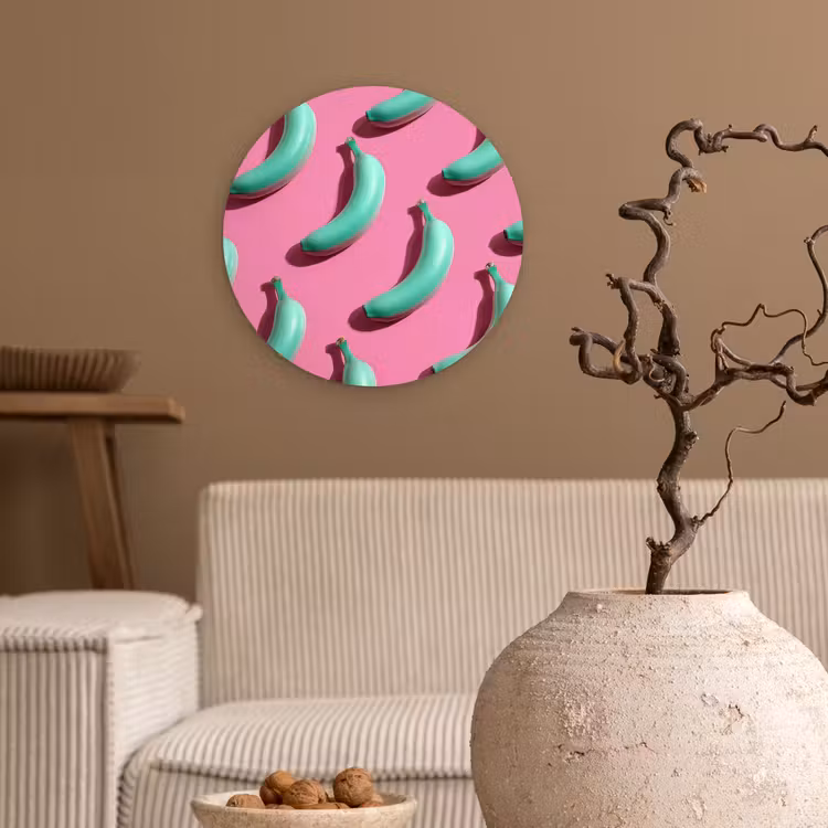 Muurcirkel - Bananen - Patroon - Blauw - Roze — 2