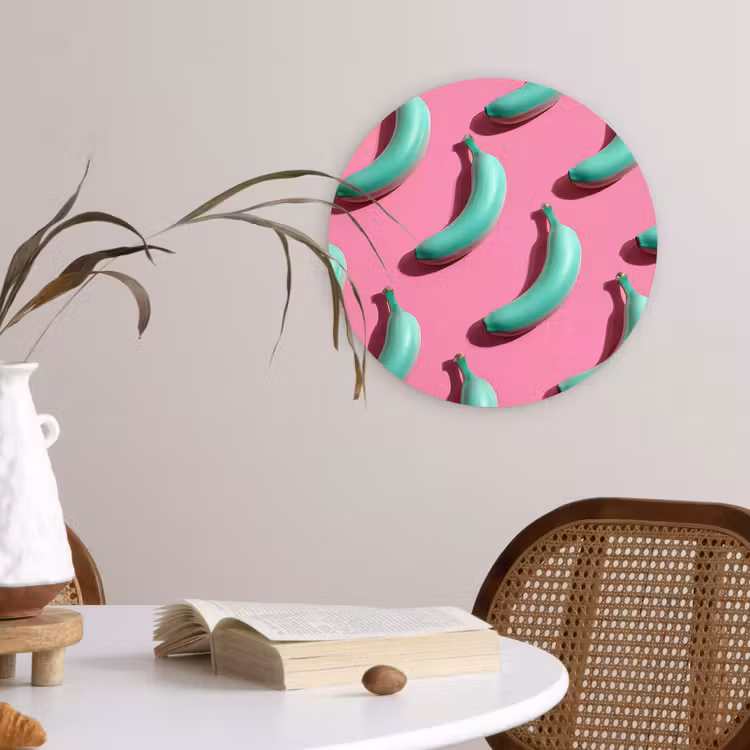 Muurcirkel - Bananen - Patroon - Blauw - Roze — 4