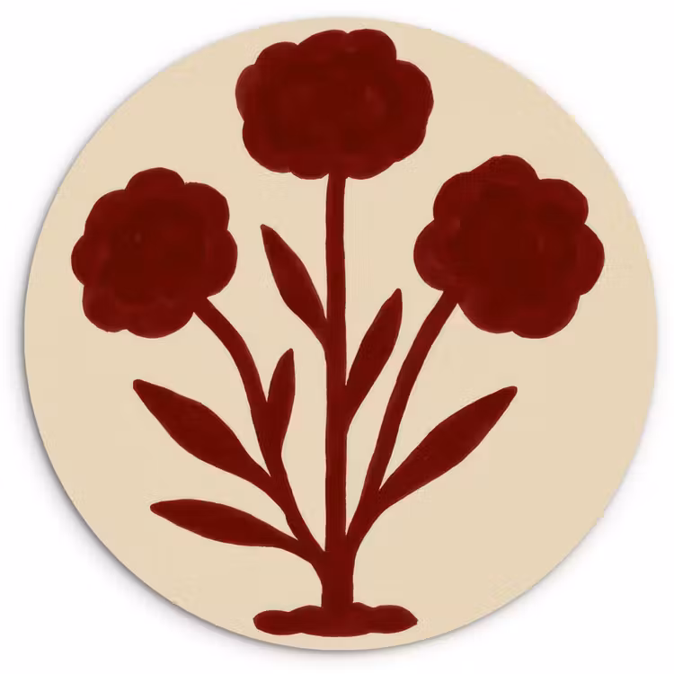 Muurcirkel - Bloemen - Bladeren - Rood - Minimalistisch — 1