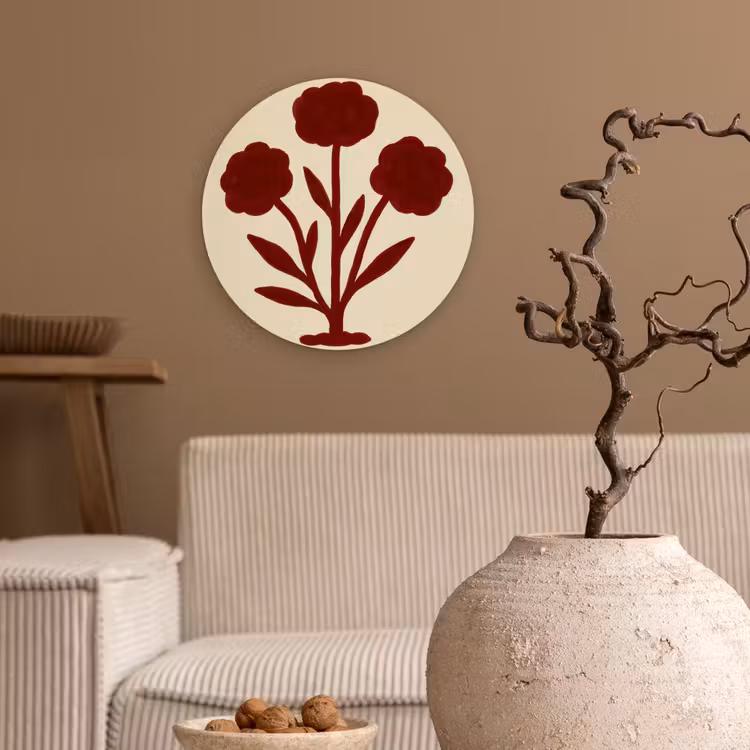 Muurcirkel - Bloemen - Bladeren - Rood - Minimalistisch — 2