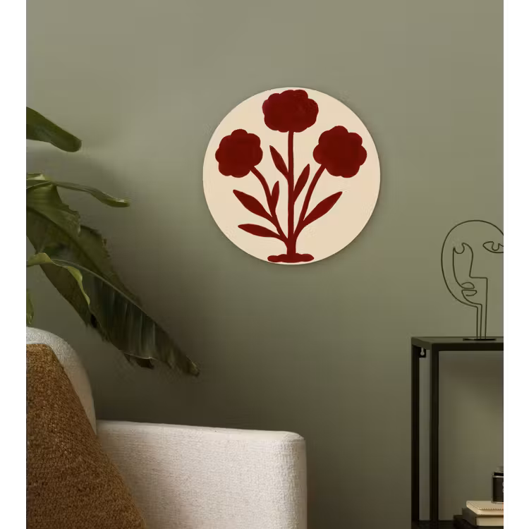 Muurcirkel - Bloemen - Bladeren - Rood - Minimalistisch — 3