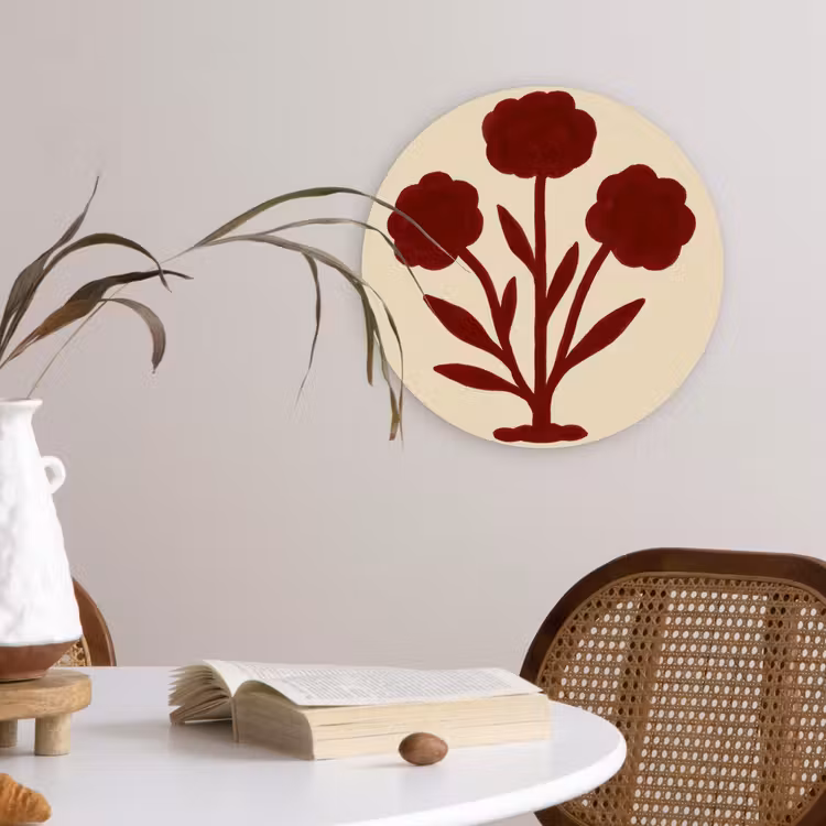 Muurcirkel - Bloemen - Bladeren - Rood - Minimalistisch — 4