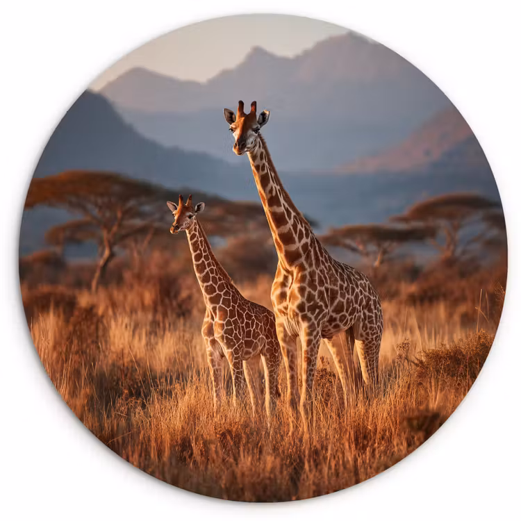 Muurcirkel - Giraffen - Hoog gras - Acaciabomen — 1