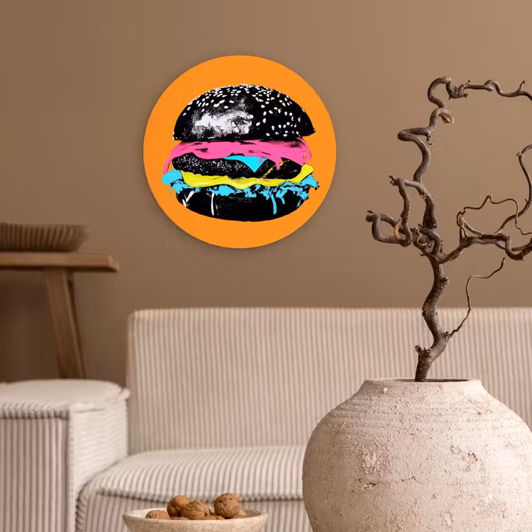 Muurcirkel - Hamburger - Oranje - Neon - popart — 2