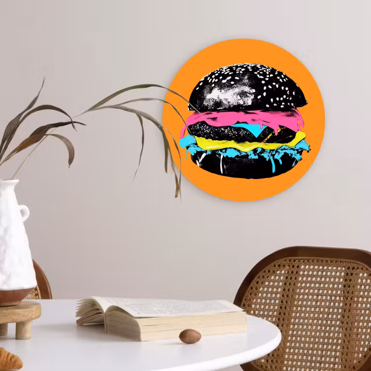 Muurcirkel - Hamburger - Oranje - Neon - popart — 4