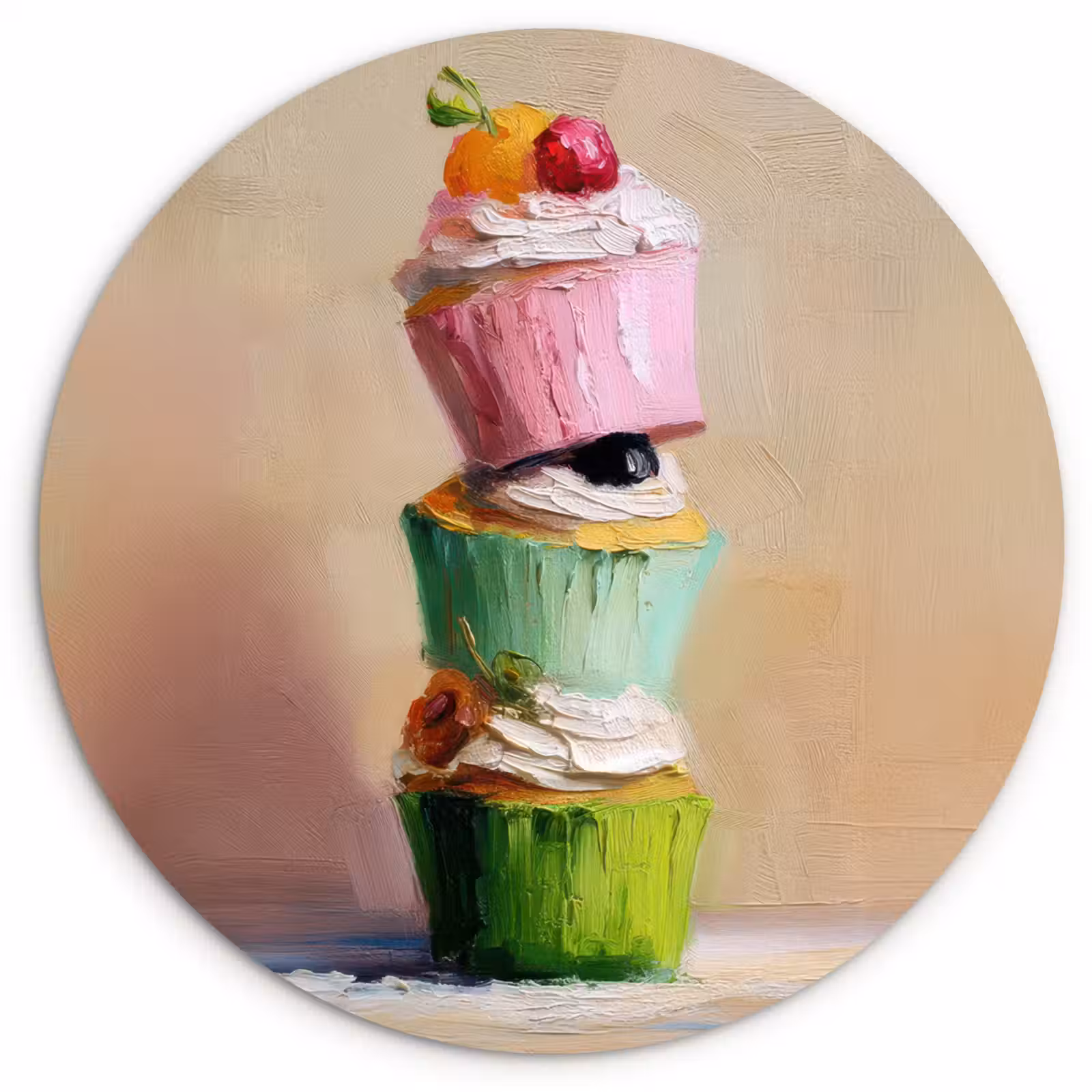 Muurcirkel - Cupcakes - Gestapeld - Kleurrijk - Fruit — 1