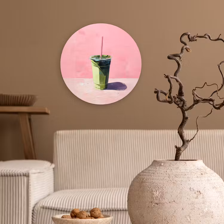 Muurcirkel - Beker - Rietje - Minimalistisch - Groen — 2