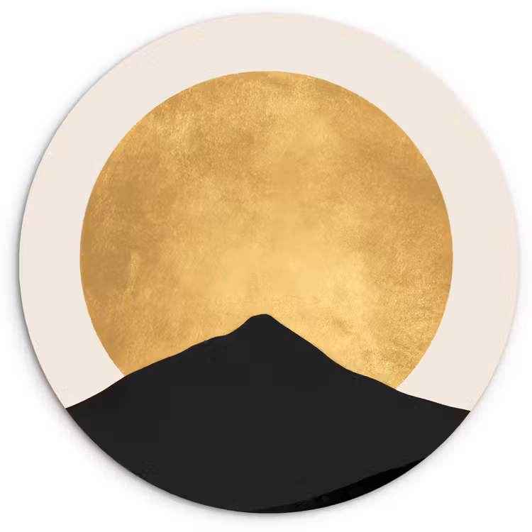 Muurcirkel - Bergsilhouetten - Gouden cirkel - Beige — 1