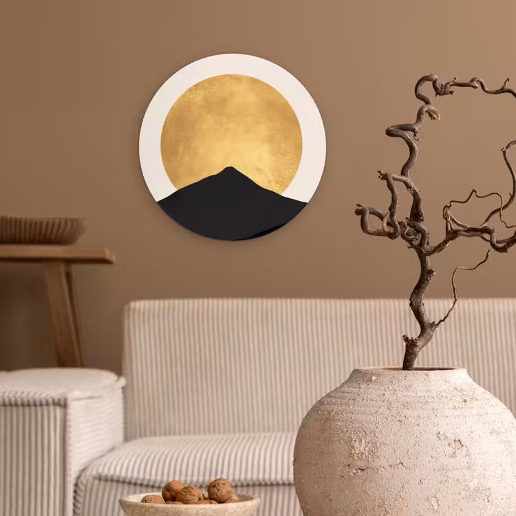 Muurcirkel - Bergsilhouetten - Gouden cirkel - Beige — 2