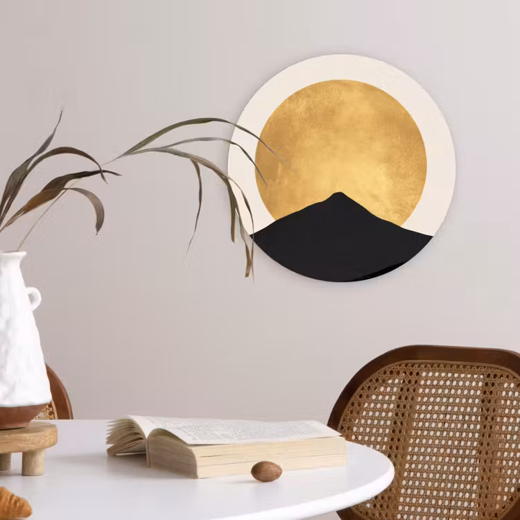 Muurcirkel - Bergsilhouetten - Gouden cirkel - Beige — 4
