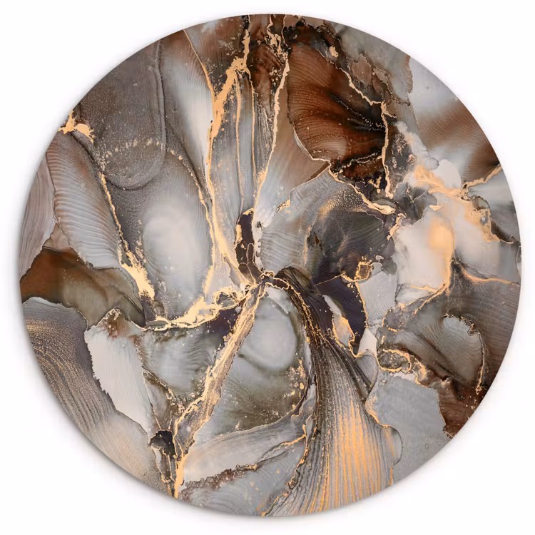 Muurcirkel - Grijs - Goud - Marmer - Marmerlook — 1