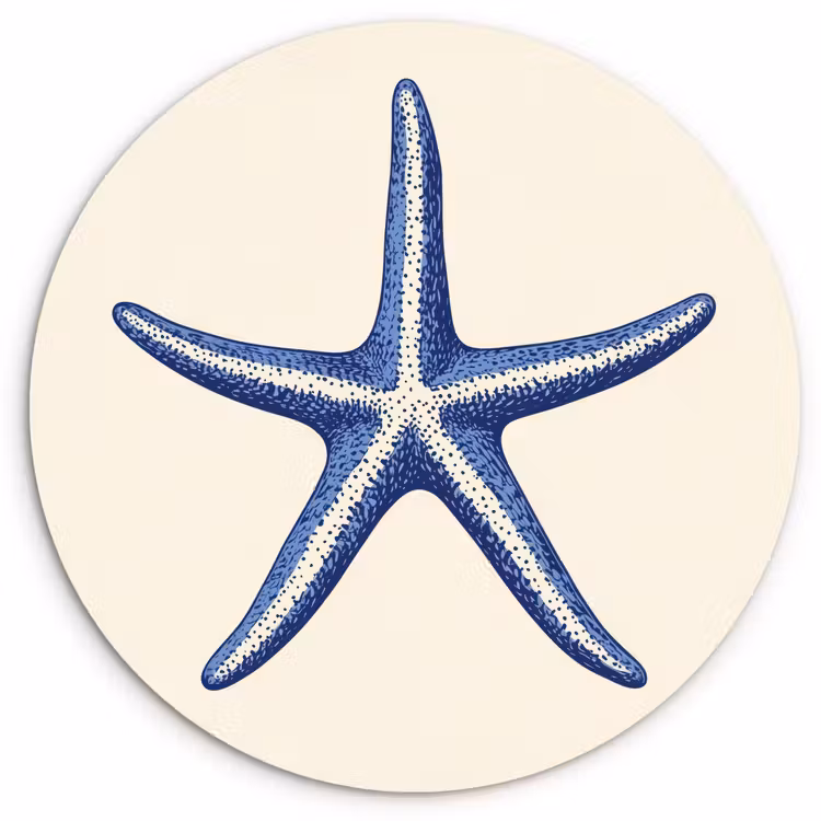 Muurcirkel - Blauwe zeester - Minimalistisch - Beige — 1