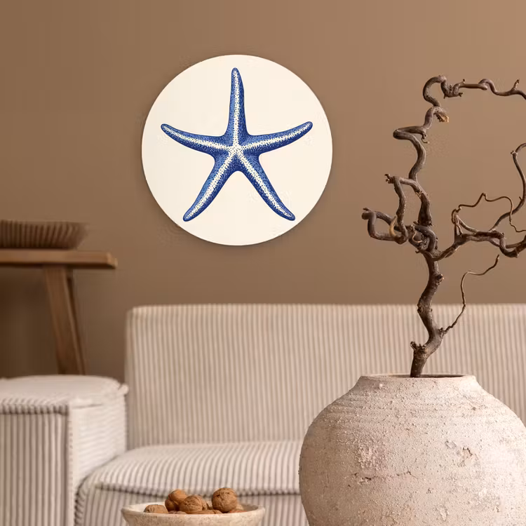 Muurcirkel - Blauwe zeester - Minimalistisch - Beige — 2
