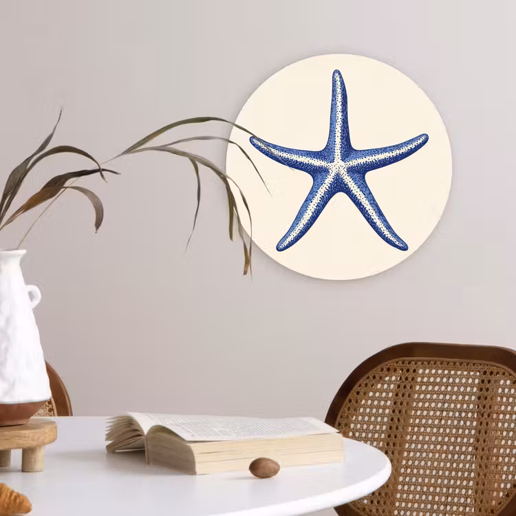 Muurcirkel - Blauwe zeester - Minimalistisch - Beige — 4