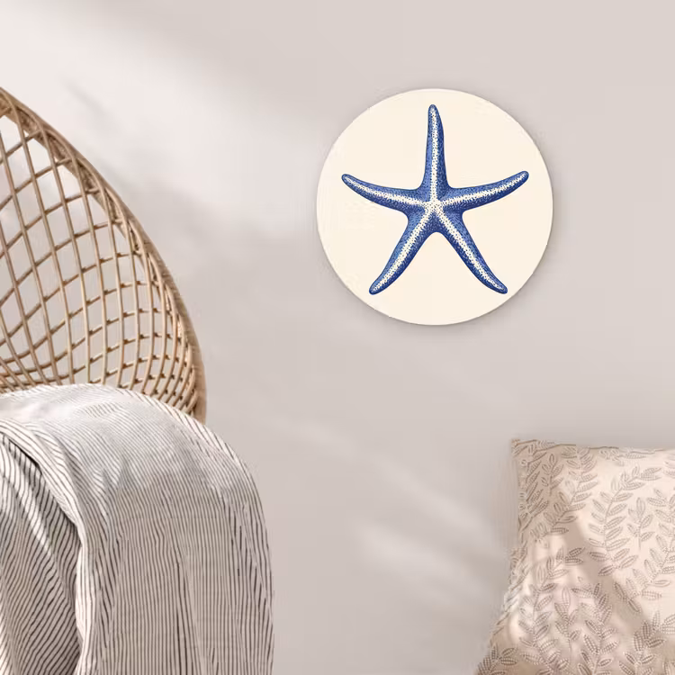 Muurcirkel - Blauwe zeester - Minimalistisch - Beige — 5