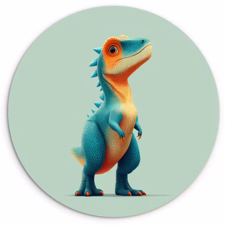 Muurcirkel - Cartoon - Dino - Oranje - Stekels — 1