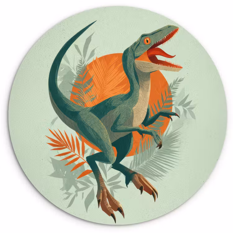 Muurcirkel - Dino - Bladeren - Grafisch - Groen — 1