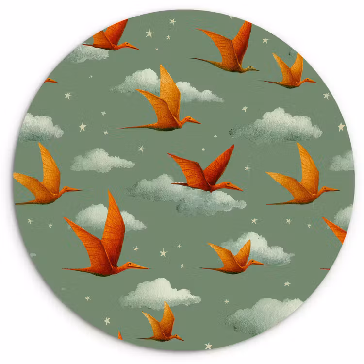 Muurcirkel - Dinosaurussen - Wolken - Sterren - Oranje — 1