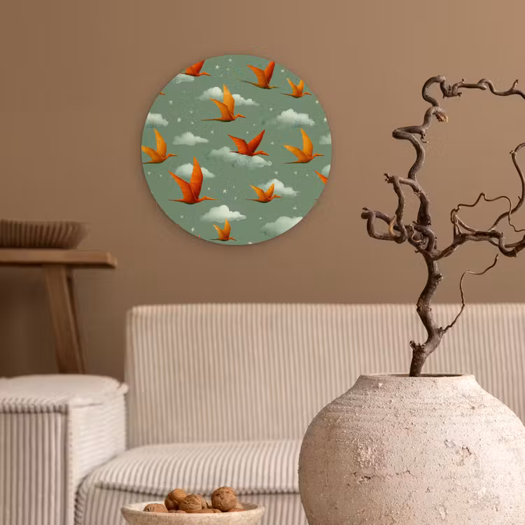 Muurcirkel - Dinosaurussen - Wolken - Sterren - Oranje — 2