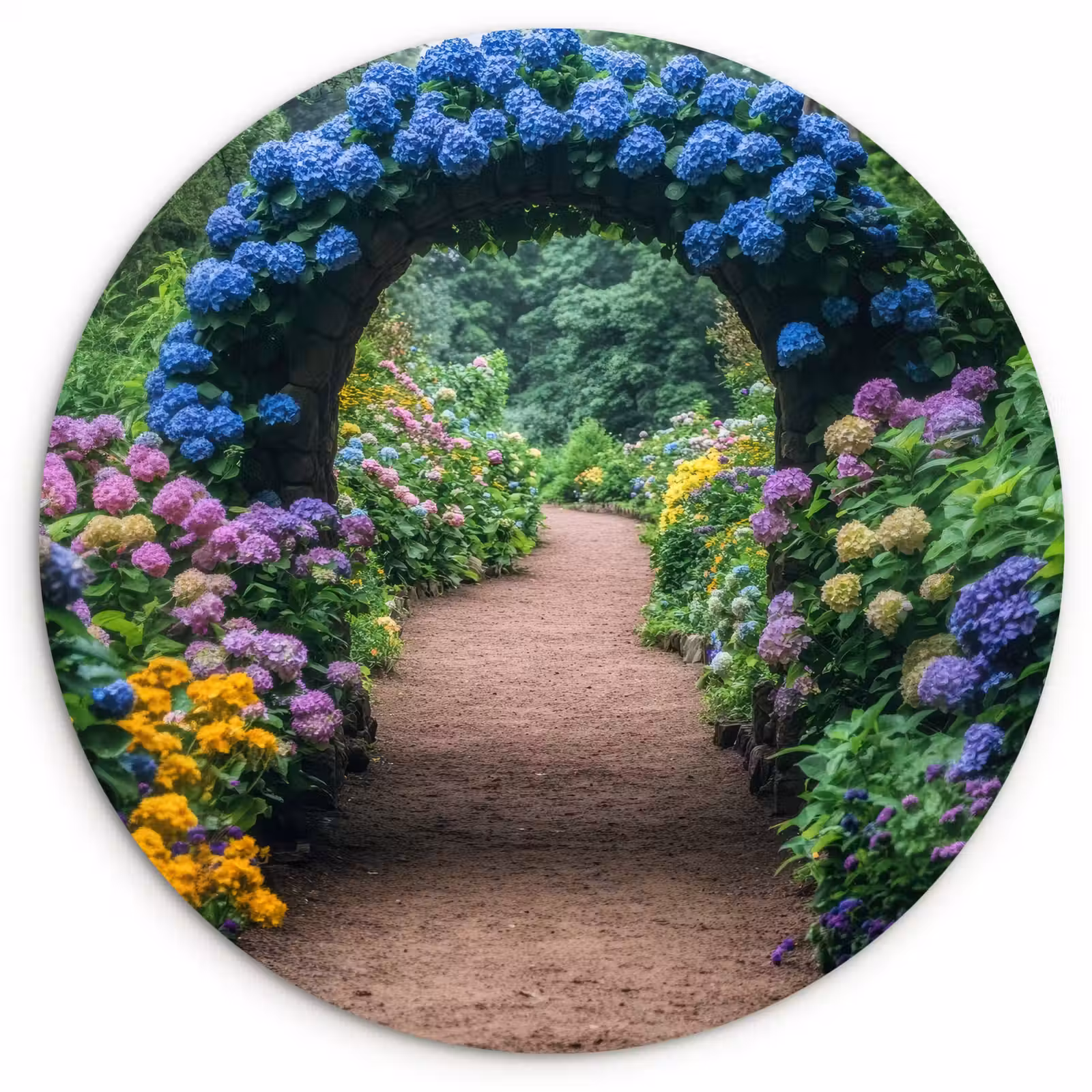 Muurcirkel - Doorkijk - Bloemen - Hortensia - Pad — 1