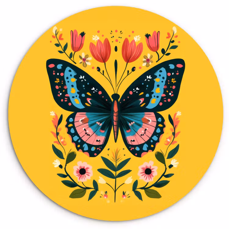 Muurcirkel - Bloemen - Kleurrijk - Vlinder - Sierlijk — 1