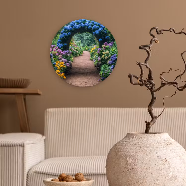 Muurcirkel - Doorkijk - Bloemen - Hortensia - Pad — 2