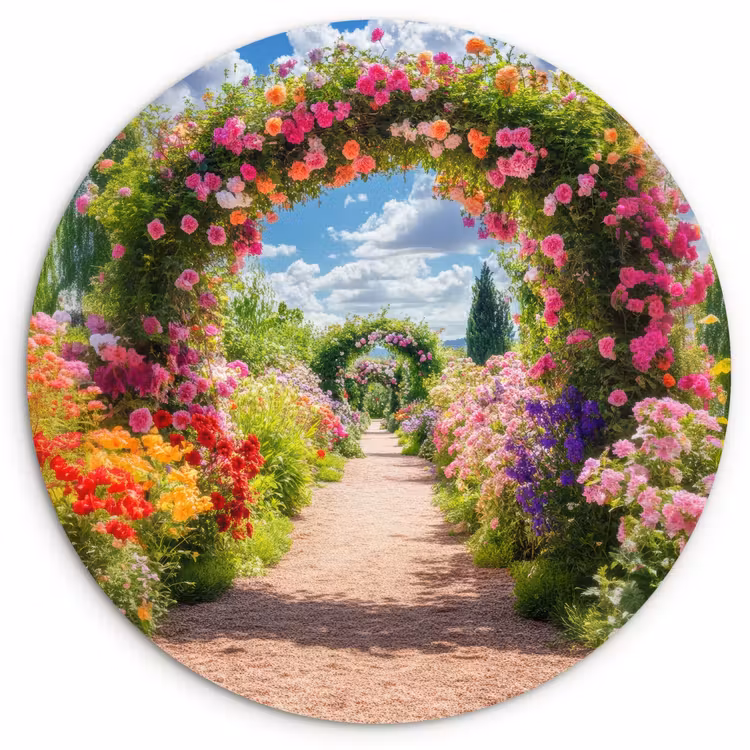 Muurcirkel - Doorkijk - Bloemen - Kleurrijk - Natuur — 1