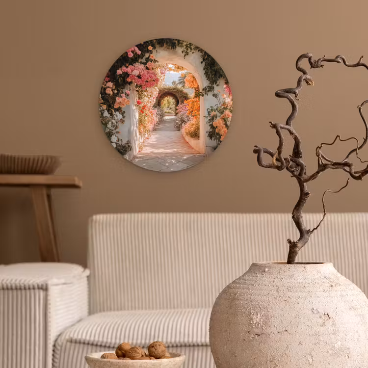 Muurcirkel - Doorkijk - Boog - Bloemen - Pastel — 2