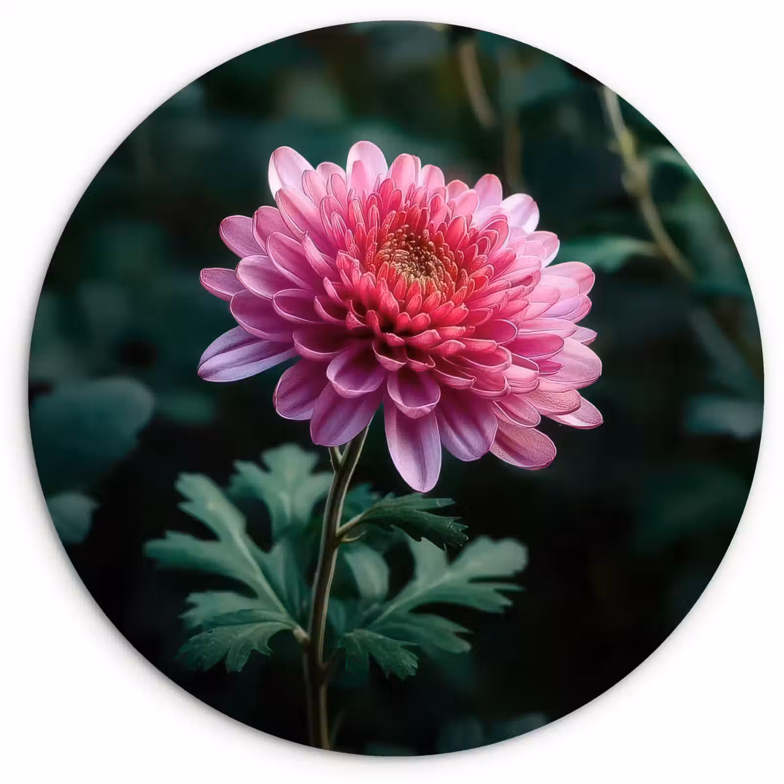Muurcirkel - Blad - Chrysant - Roze - Schaduw — 1