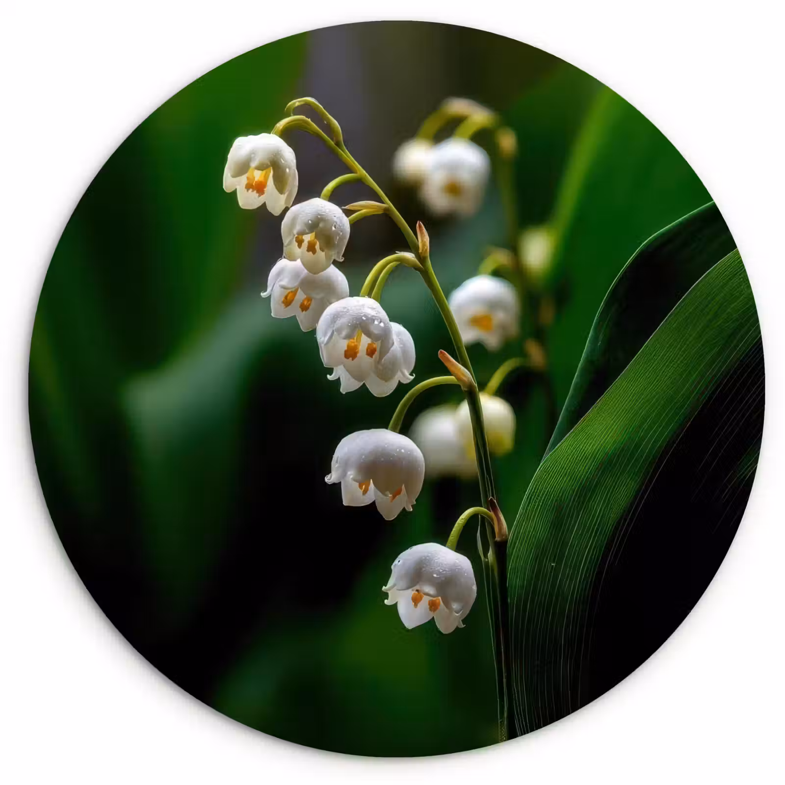 Muurcirkel - Bloemen - Wit - Bladeren - Lelietjes — 1