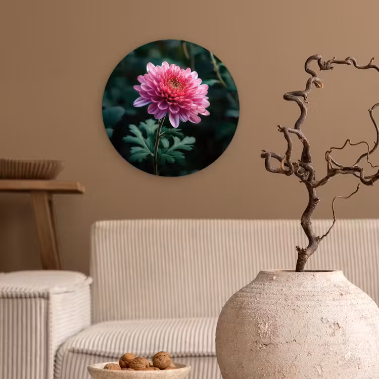 Muurcirkel - Blad - Chrysant - Roze - Schaduw — 2