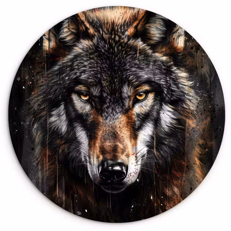 Muurcirkel - Dieren - Wolf - Portret - Zwart - Bruin — 1