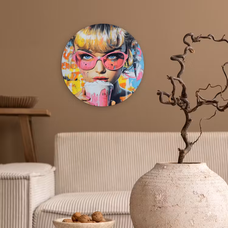 Muurcirkel - Expressief - Milkshake - Vrouw - Felle kleuren — 2