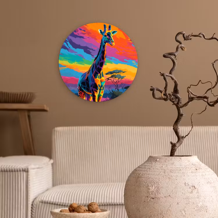 Muurcirkel - Giraffe - Savanna - Lucht - Gekleurd — 2