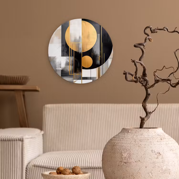 Muurcirkel - Abstract - Goud - Zilver - Vormen - Aesthetic - Modern — 2