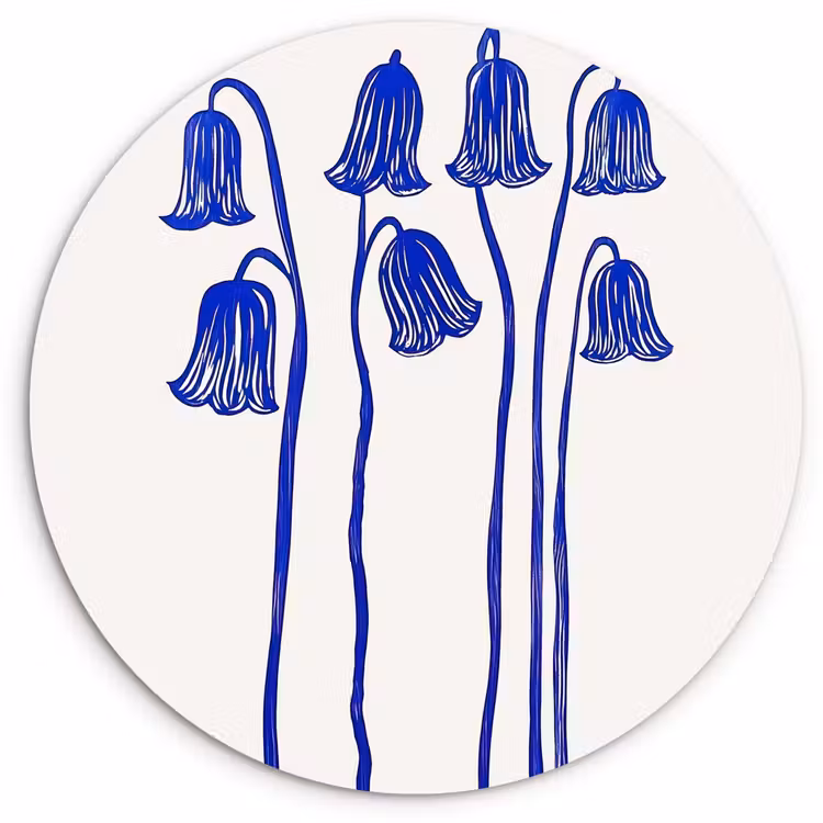 Muurcirkel - Bloemen - Blauw - Lijnen - Bloemblaadjes — 1