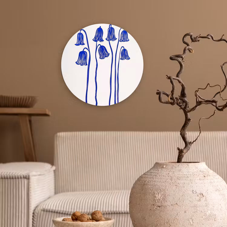 Muurcirkel - Bloemen - Blauw - Lijnen - Bloemblaadjes — 2
