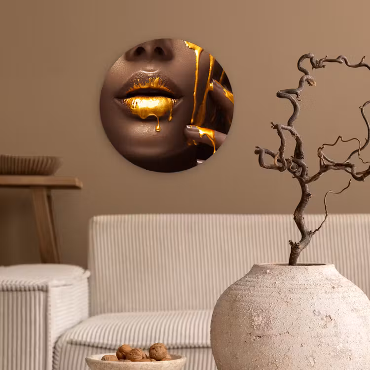 Muurcirkel - Goud - Vrouw - Verf - Lippen - Luxe — 2
