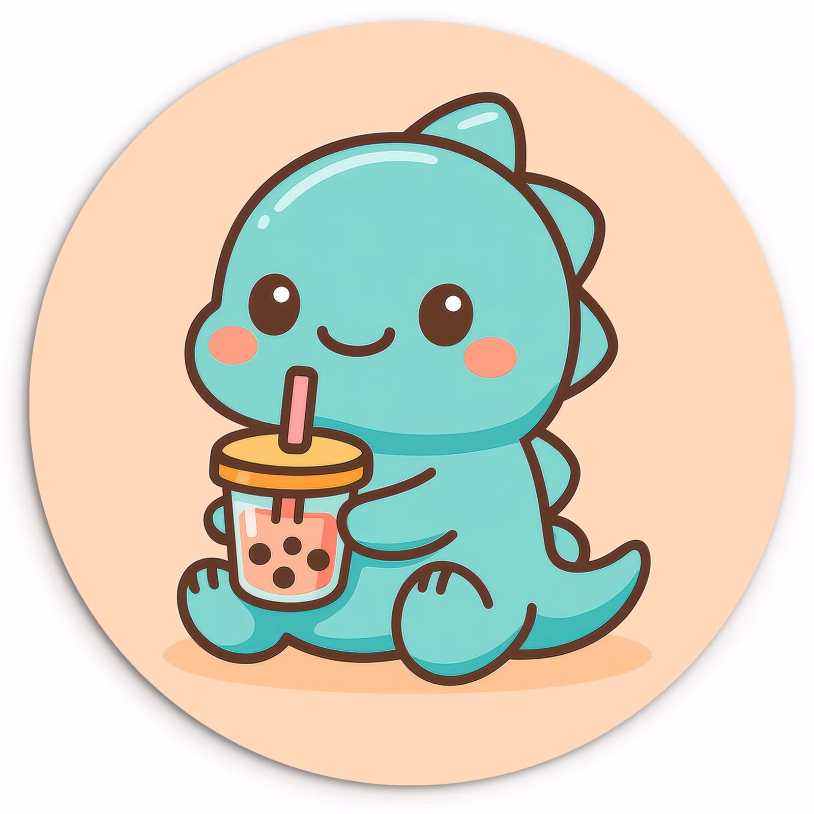 Muurcirkel - Dino - Boba - kawaii - Oranje — 1
