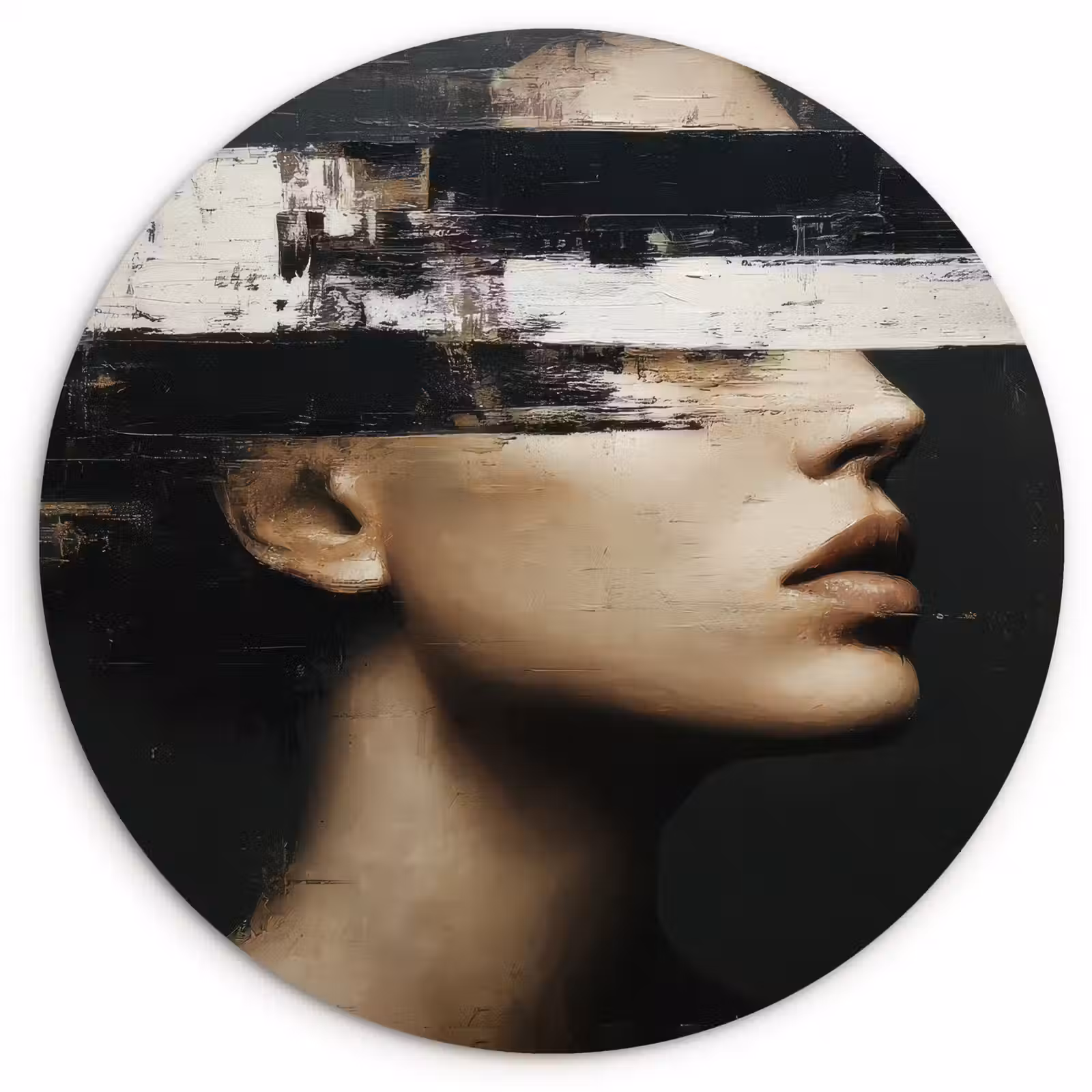 Muurcirkel - Gezicht - Vrouw - Zwart - Abstract — 1