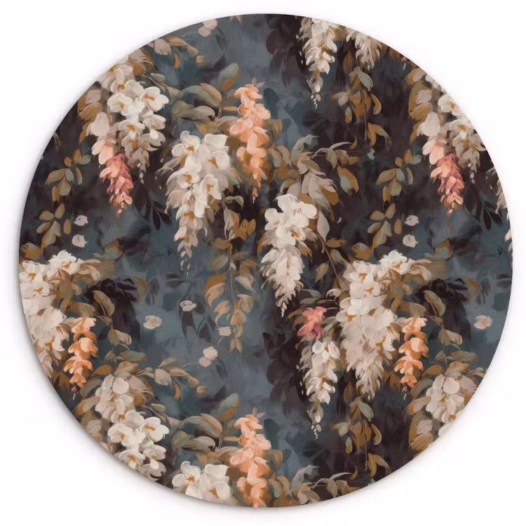 Muurcirkel - Bloemen - Bladeren - Donker - Patroon — 1