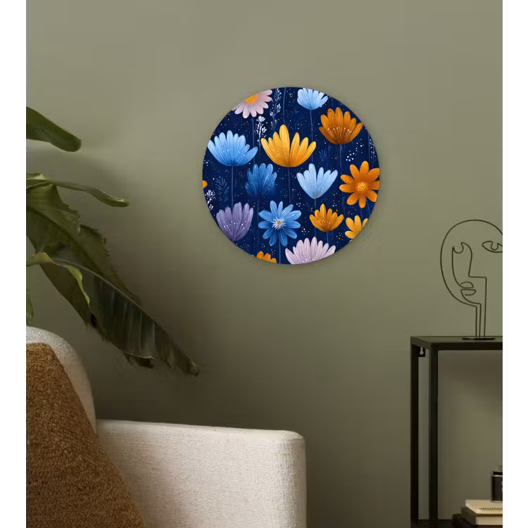 Muurcirkel - Bloemen - Patroon - Blauw - Contrast — 3